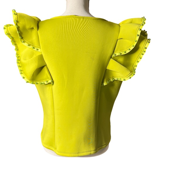 #A067  FT INC Lime Green Ruffle Top with Pearl Trim – Size XL (NWT) - Picture 2 of 7